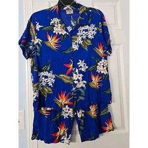 Aloha Hut Hawaiian Womans 2 Piece Capri Set Plus Size 2X Blue Floral